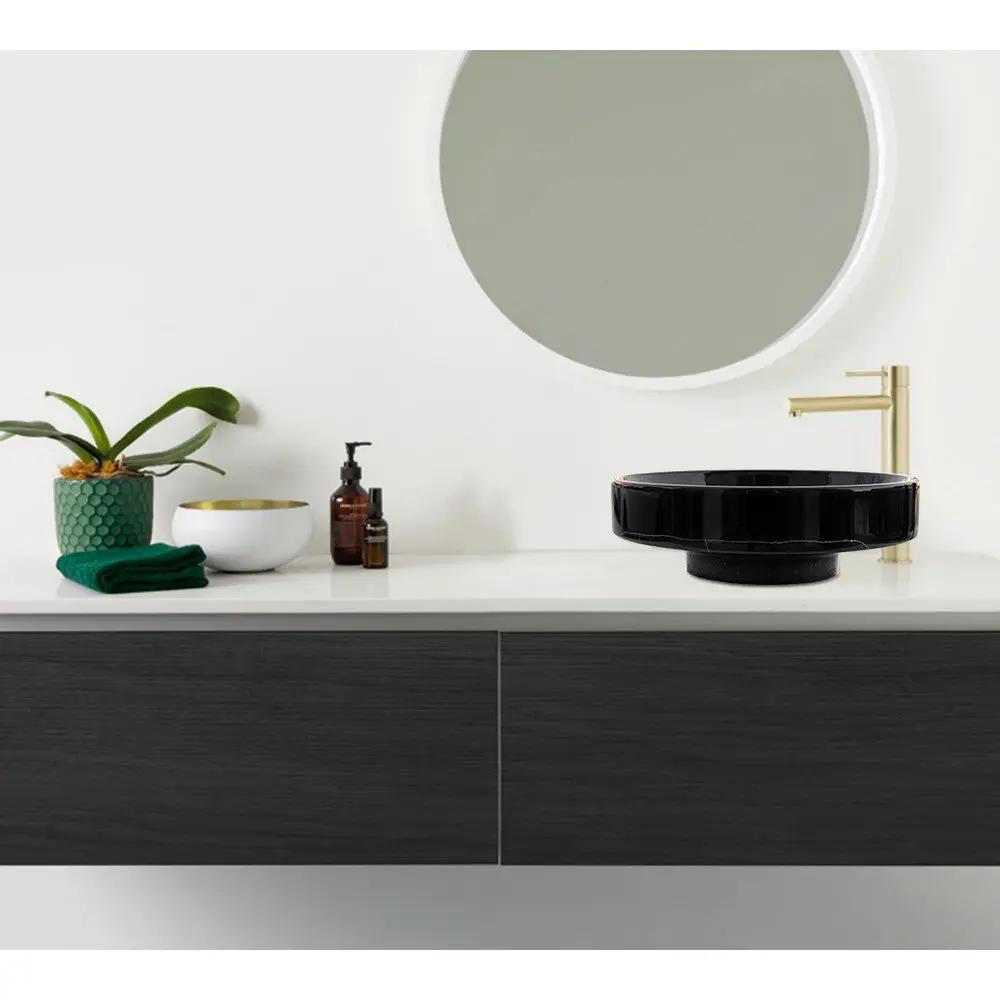 Toros Black Marble Above Counter Vessel Sink Polished Turkish Handcrafted 16 x 6 by GobekDesign