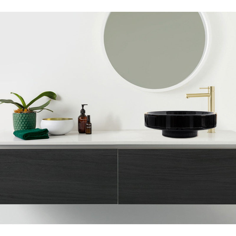 Natural Stone Toros Black Marble Above Counter Vessel Sink Polished (D)16" (H)6" by GobekDesign