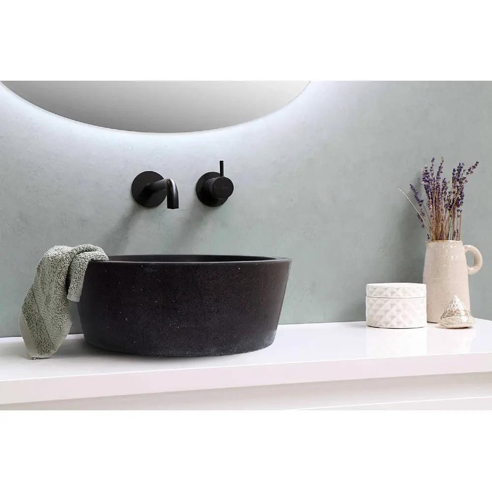 Black Andesite Stone Tapered Vessel Sink Honed Matte 16 Inch by GobekDesign