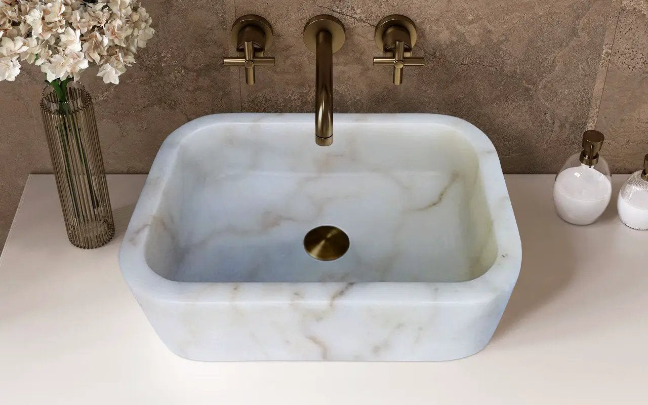 European Sugar Marble Rectangular Farmhouse Sink Artisan Semi-Polished 12.5x18x5 by GobekDesign