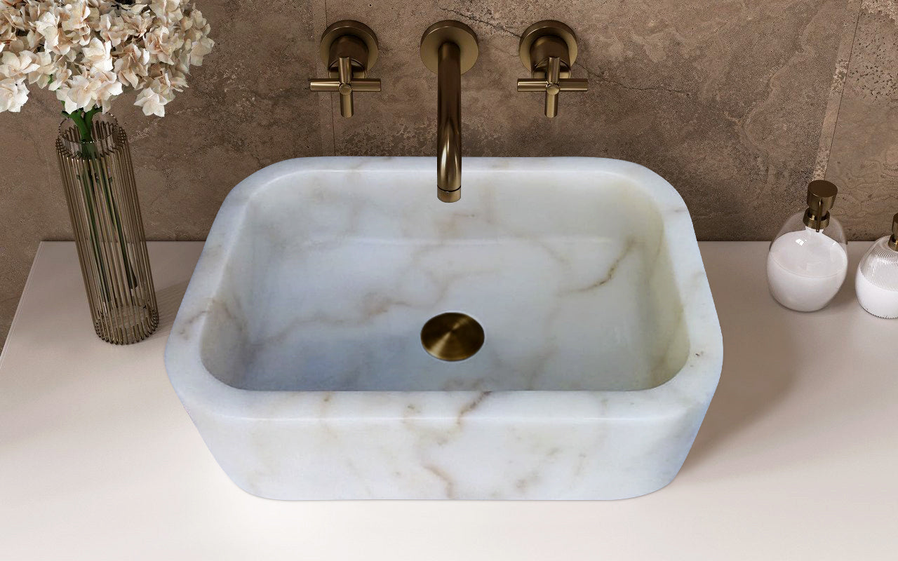 European Sugar Marble Rectangular Farmhouse Sink Semi-Polished (W)12.5" (L)18" (H)5" by GobekDesign
