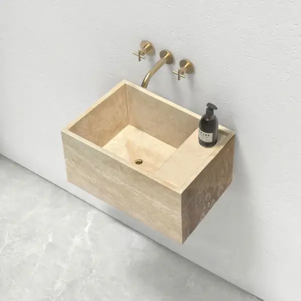 Light Travertine Natural Stone Wall-Mount Bathroom Sink 17x24 by GobekDesign