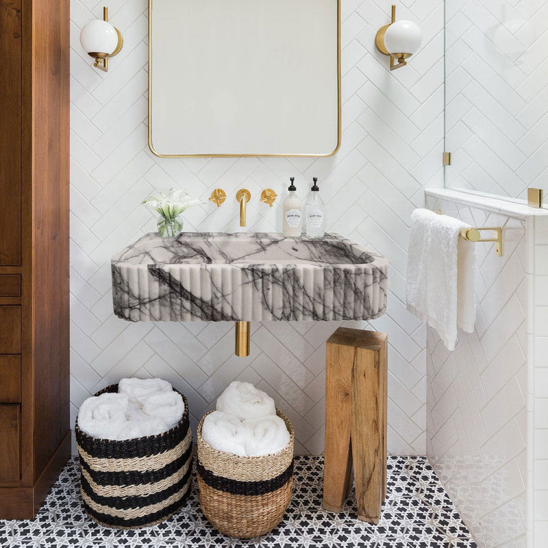 New York Marble Wall-mount Bathroom Sink Ribbed Textured (W)14" (L)24" (H)6" by GobekDesign