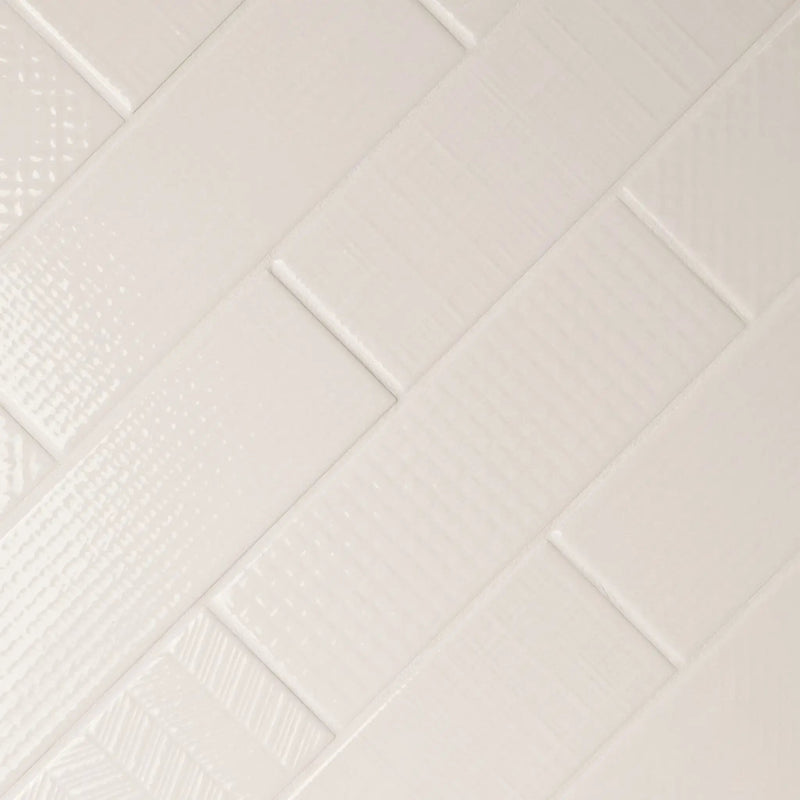 Urbano Crema Tile Glossy Ceramic Mosaics 4x12 2 angled view