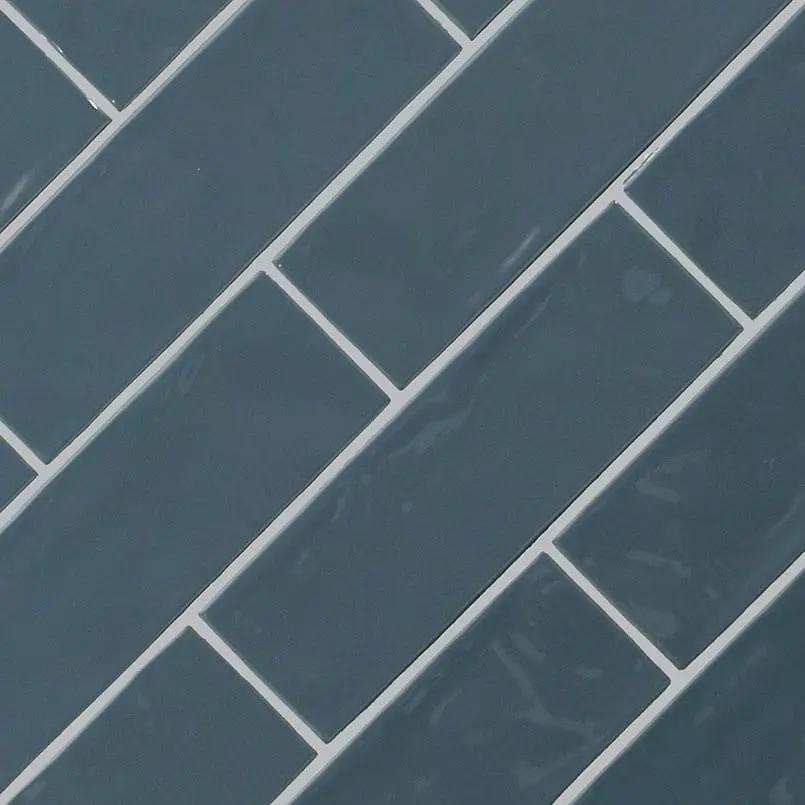 Urbano Navy Glossy Ceramic Mosaics 4x12 2 angled view