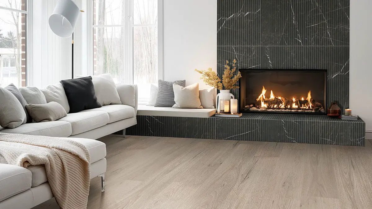 Urbanslat Marmi Noir Satin Ceramic Mosaics 16x48 in a finished room