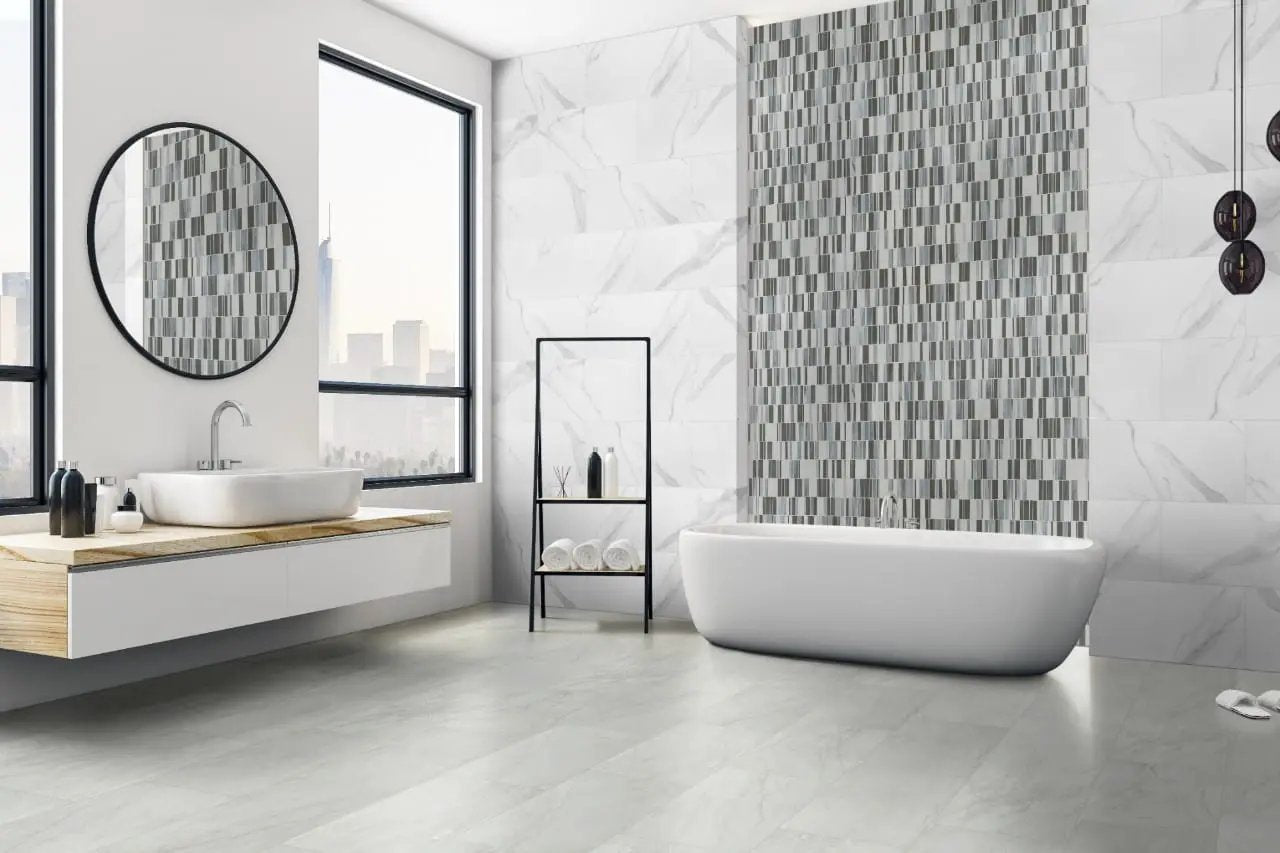 Durban Grey Matte Porcelain Tiles 24x48 in a finished room