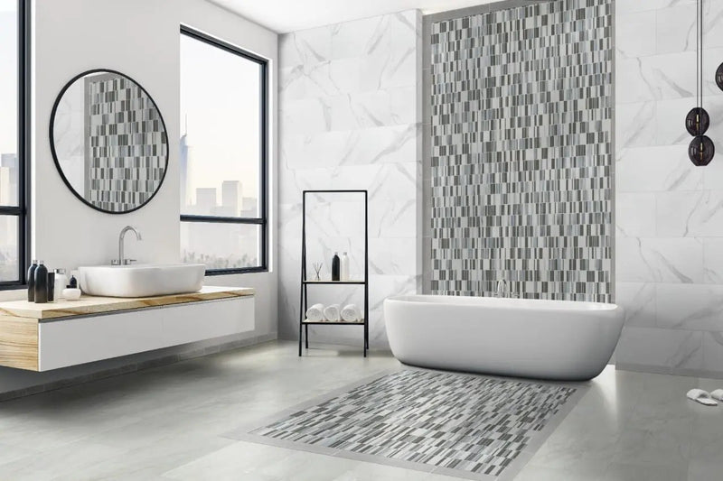 Savoy Crema Matte Marble Look Porcelain Mosaics 2x2 in a finished room