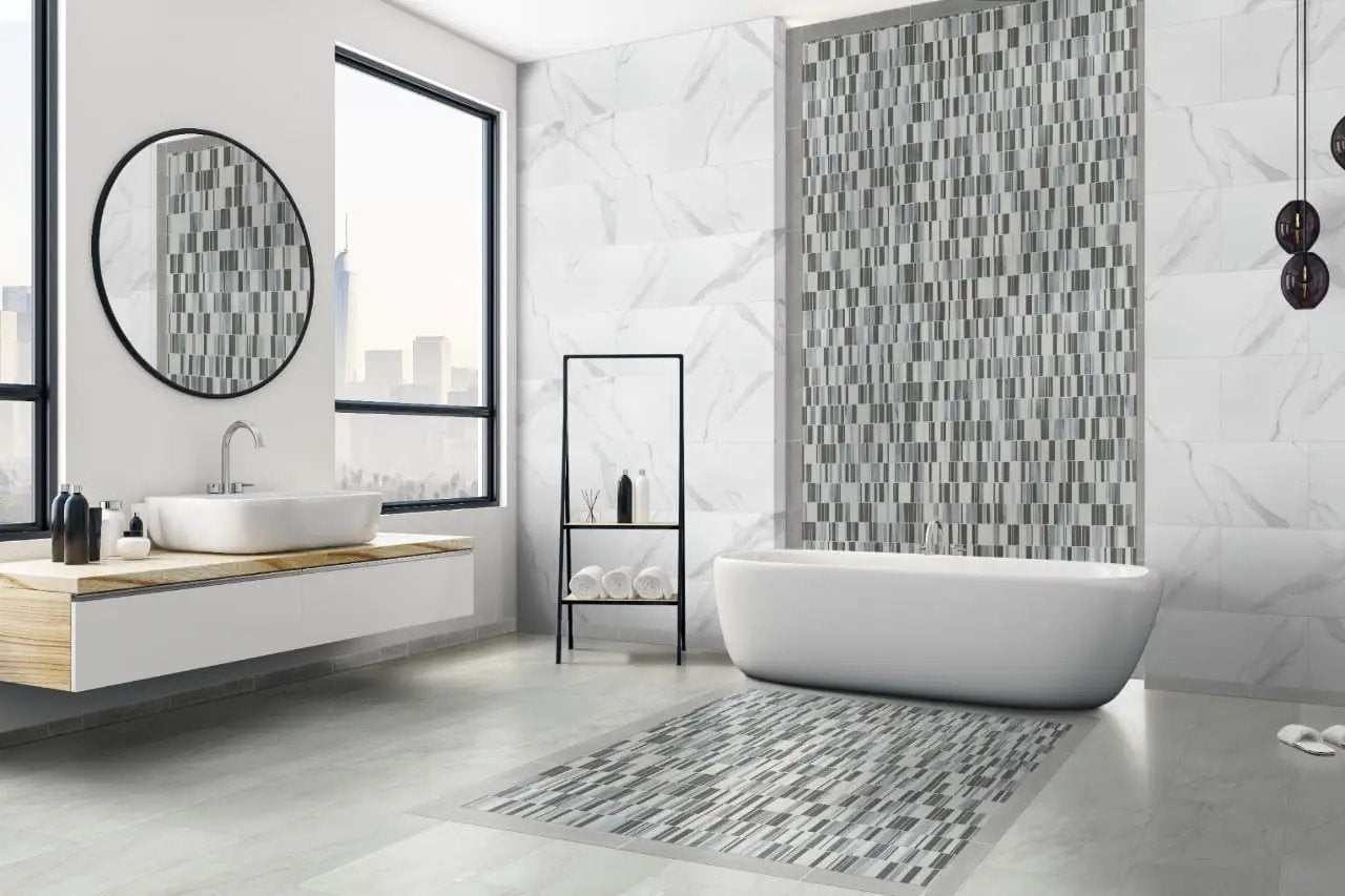 Savoy Crema Matte Marble Look Porcelain Tiles 24x48 in a finished room