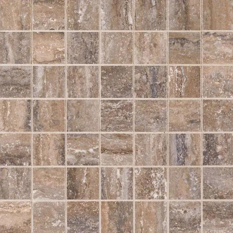 Veneto Noce Matte Travertine Look Porcelain Mosaics 2x2 by MSI Surfaces