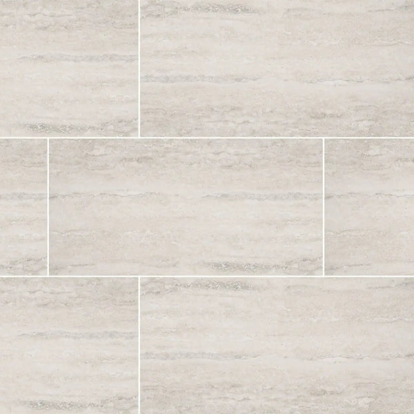 Veneto White Polished Travertine Look Porcelain Tiles 12x24