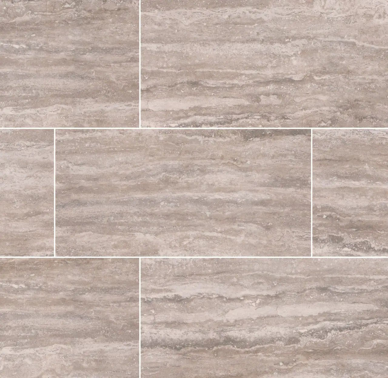 Veneto Gray Polished Travertine Look Porcelain Tiles 12x24 close up
