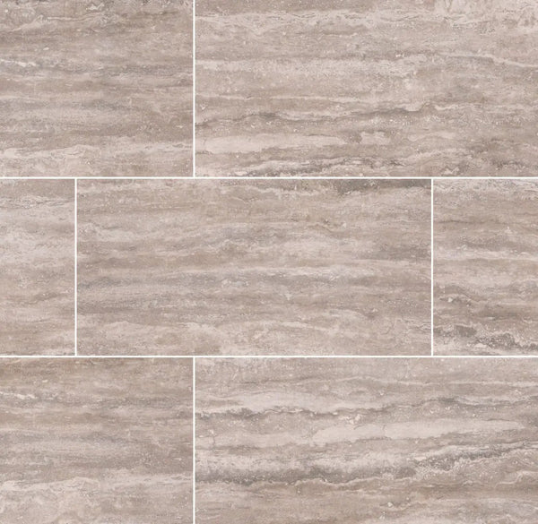 Veneto Gray Polished Travertine Look Porcelain Tiles 12x24