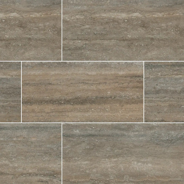 Veneto Noce Polished Travertine Look Porcelain Tiles 12x24