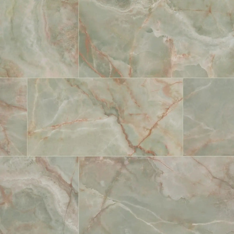 Exotika Verde Vivo Polished Marble Look Porcelain Tiles 24x48 close up
