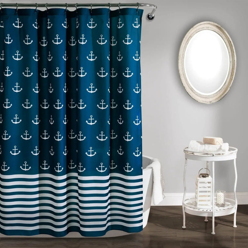 72-inch Navy White Nautical Anchor Polyester Shower Curtain by HomePacific