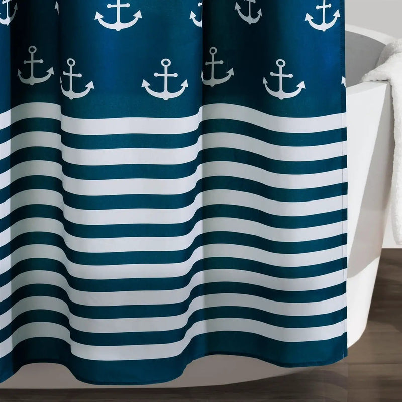 72-inch Navy White Nautical Anchor Polyester Shower Curtain by HomePacific
