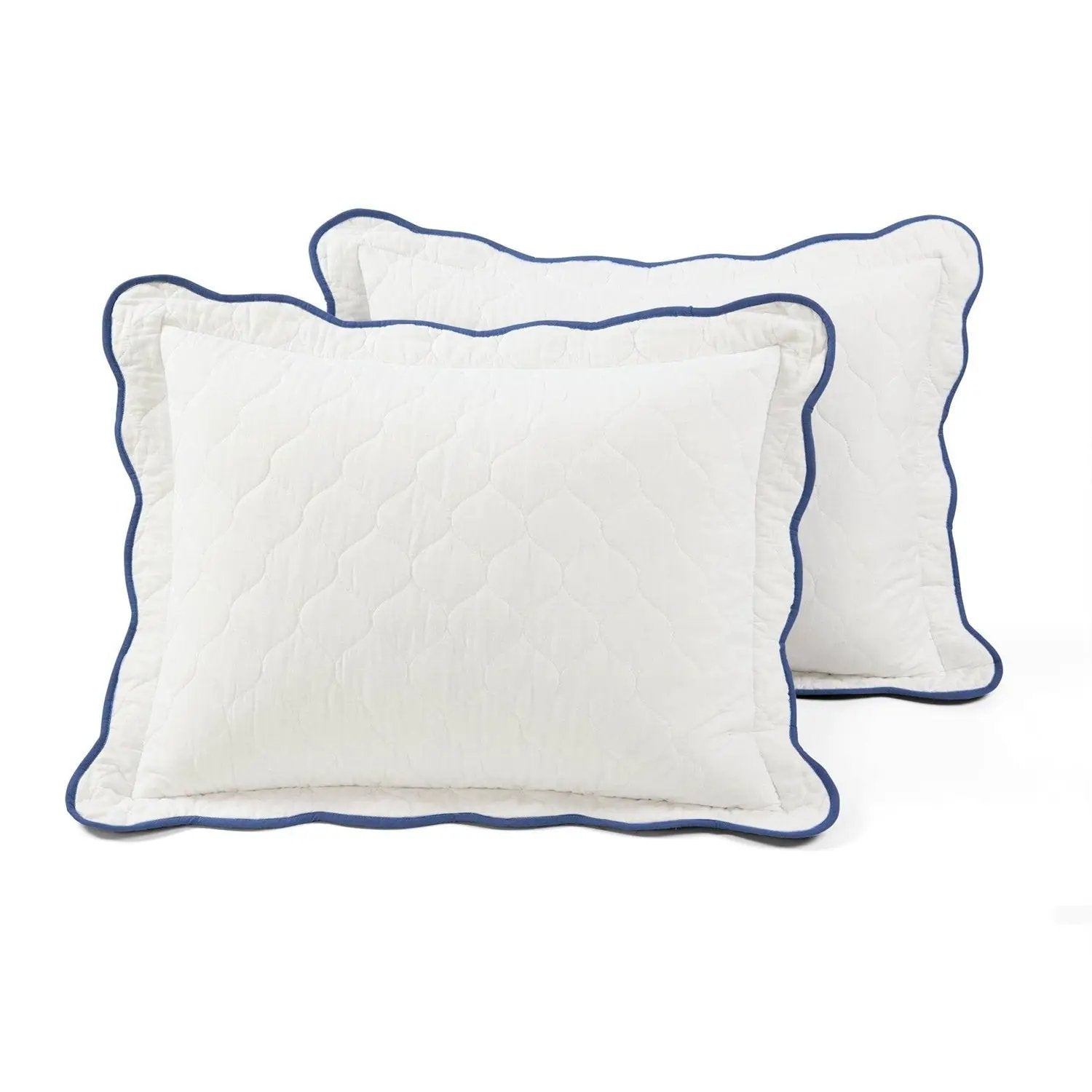 King size White Navy Scalloped Edge Reversible Lightweight Quilt Set by HomePacific