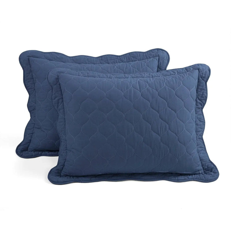 King size White Navy Scalloped Edge Reversible Lightweight Quilt Set by HomePacific