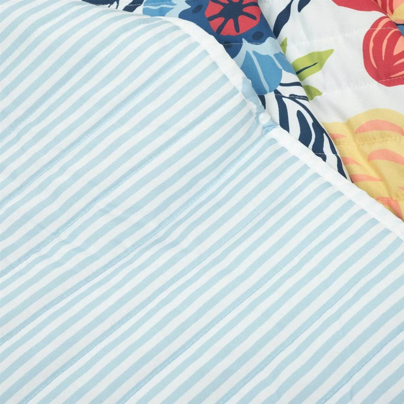 Full/Queen Lightweight Floral Navy Blue Coral White 3-Piece Polyester Quilt Set by HomePacific