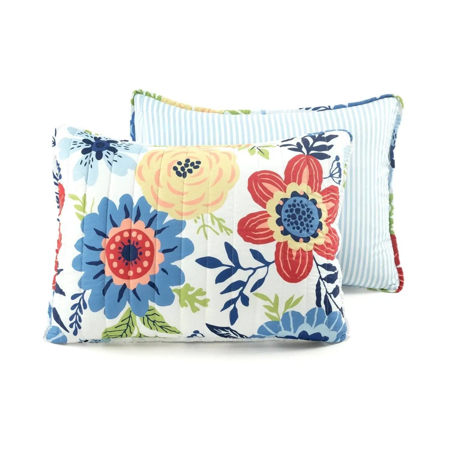 Full/Queen Lightweight Floral Navy Blue Coral White 3-Piece Polyester Quilt Set by HomePacific