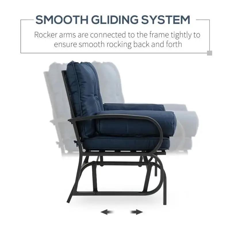 Outdoor Garden Patio Rocking Glider Chair Loveseat with Navy Blue Cushions by HomePacific