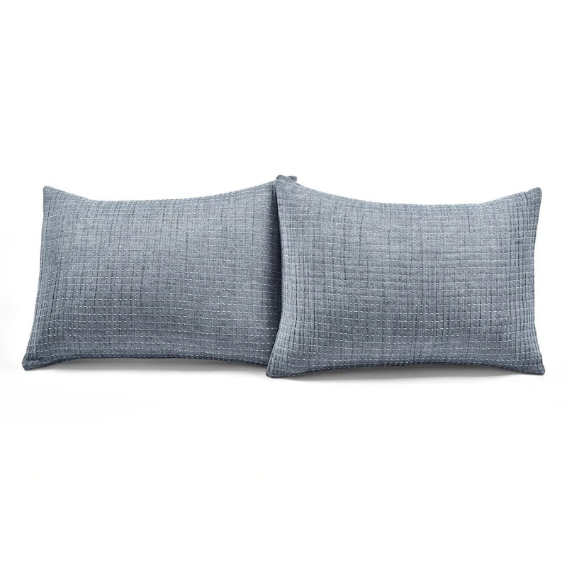 King Size 3-Piece Reversible Woven Cotton Quilt Set in Navy Cream by HomePacific