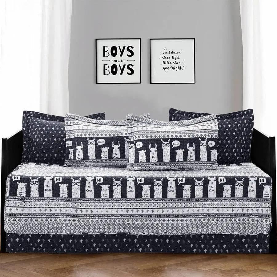 Navy White Stripes Llama Cactus Southwest 6 Piece Lightweight Daybed Cover Set by HomePacific