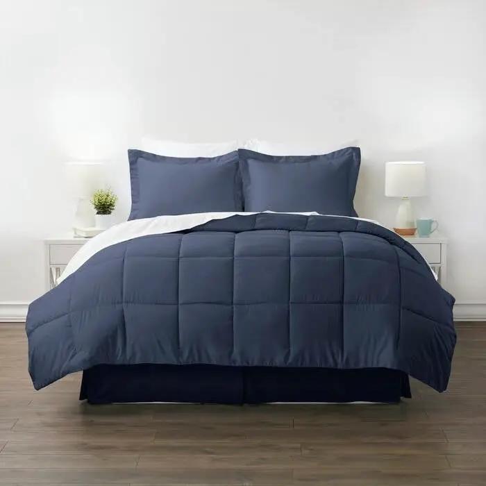 Twin Microfiber Baffle-Box 6-Piece Reversible Bed-in-a-Bag Comforter Set - Navy by HomePacific