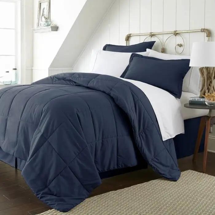 Twin Microfiber Baffle-Box 6-Piece Reversible Bed-in-a-Bag Comforter Set - Navy by HomePacific