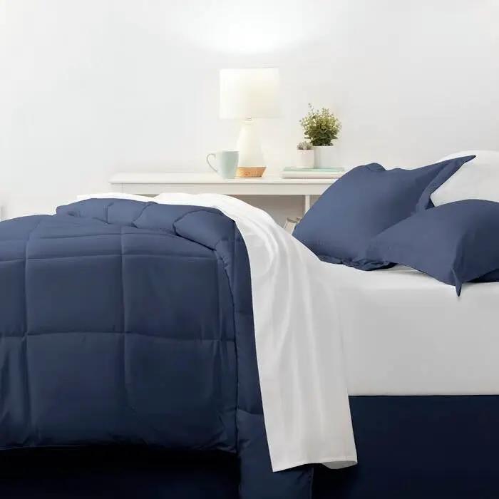 Twin Microfiber Baffle-Box 6-Piece Reversible Bed-in-a-Bag Comforter Set - Navy by HomePacific