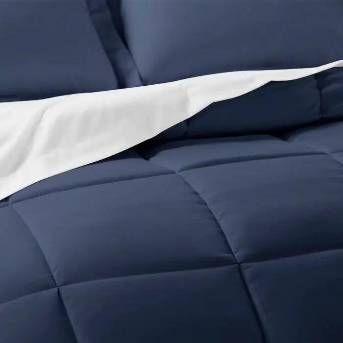 Twin XL Navy Microfiber Baffle-Box 6-Piece Reversible Bed-in-a-Bag Comforter Set by HomePacific