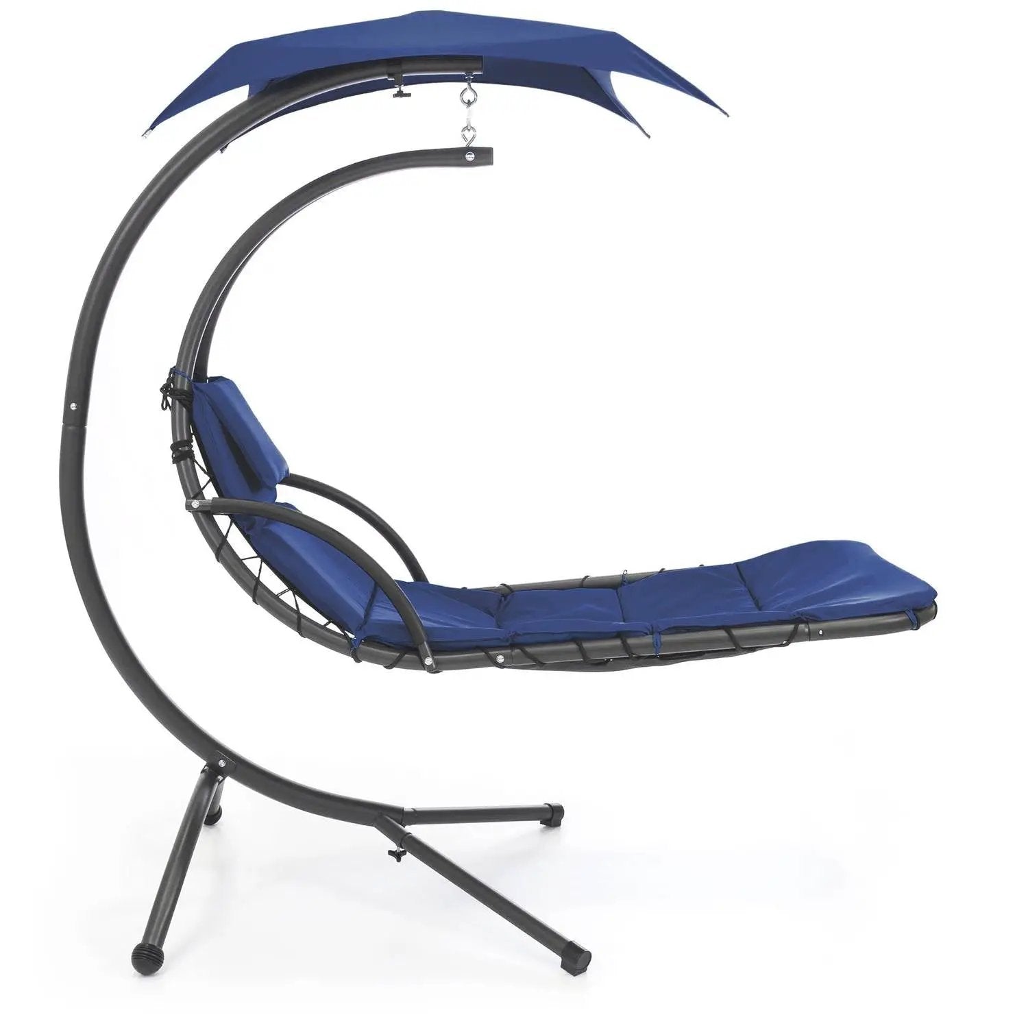 Navy Blue Single Person Sturdy Modern Chaise Lounger Hammock Chair Porch Swing by HomePacific