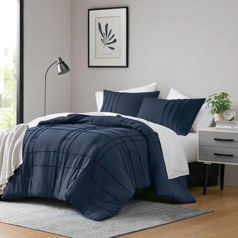 Twin/Twin XL Microfiber Pleated Bohemian style Pre-Washed Comforter Set in Navy by HomePacific