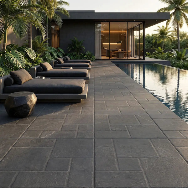 Marlu Nero Matte Slate Look Porcelain Tiles 18x18, photo 2 of 4