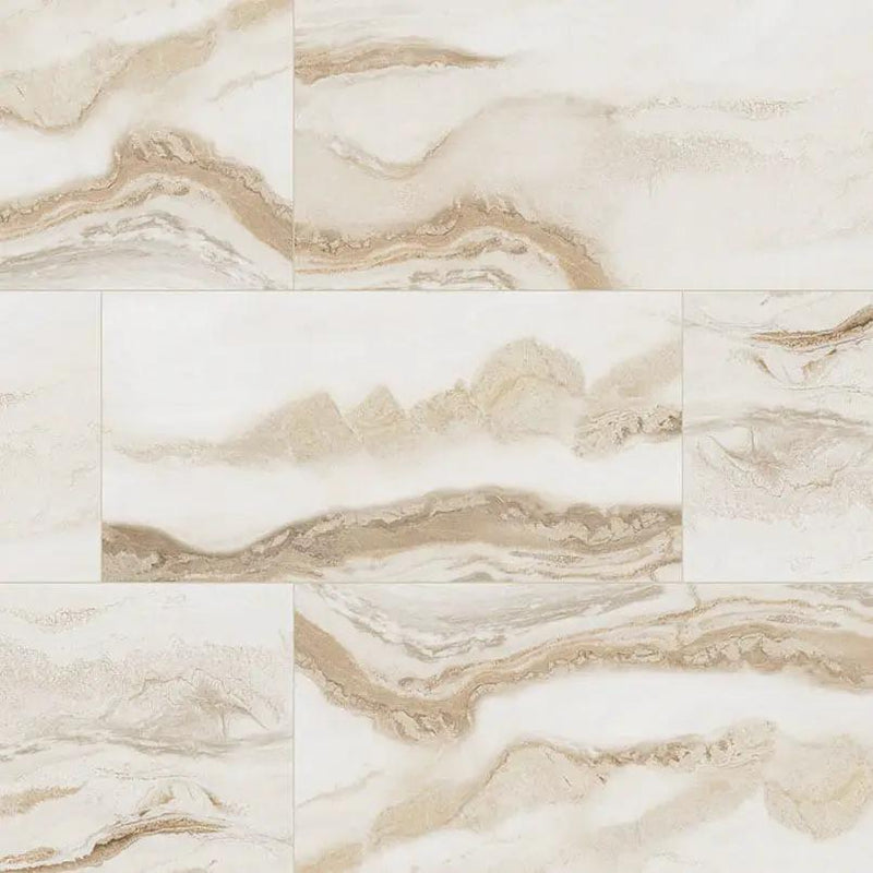 Exotika Nebula Almond Polished Marble Look Porcelain Tiles 24x48 close up
