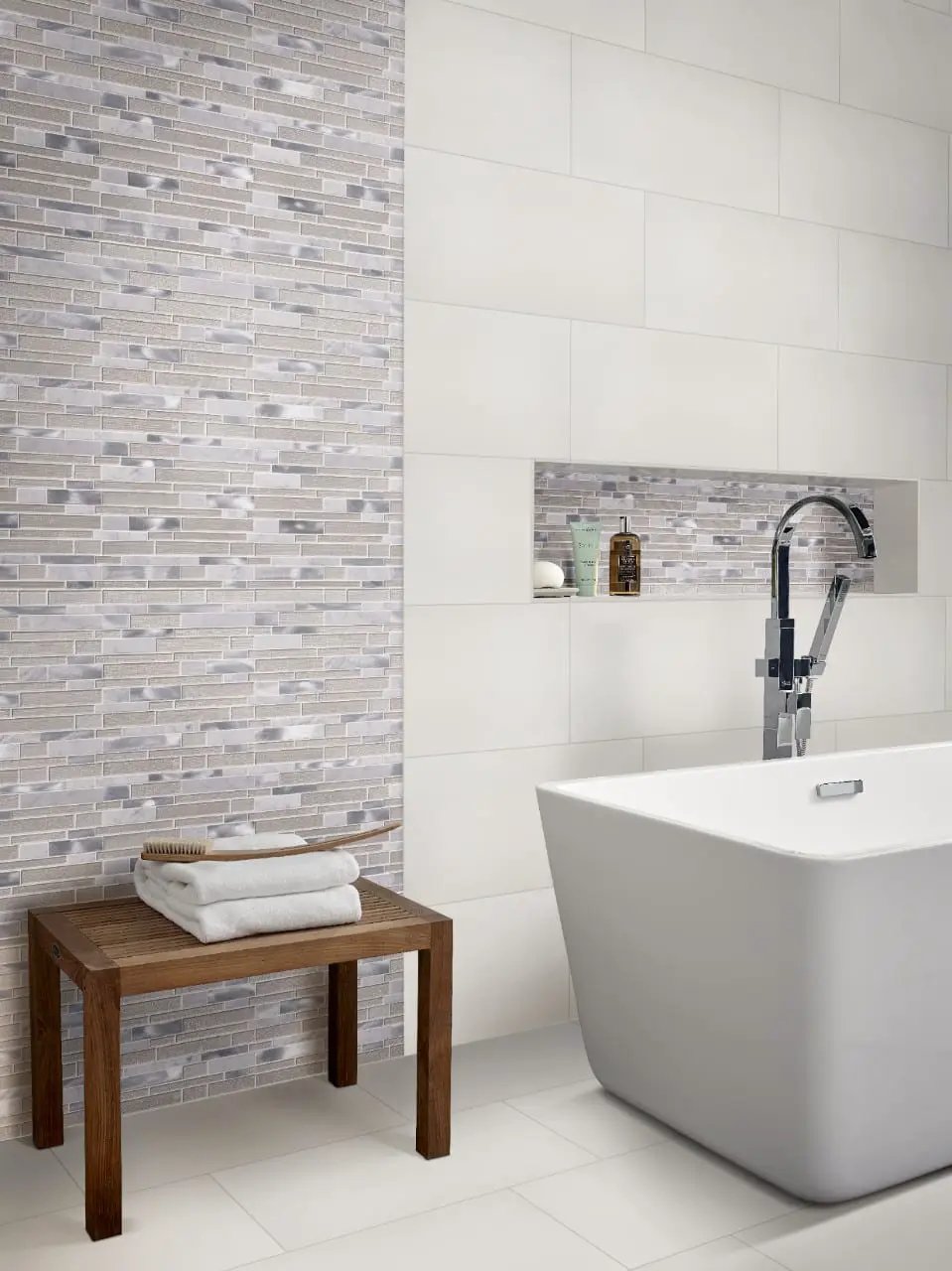 Domino White Matte Porcelain Tiles 12x24 in a finished room