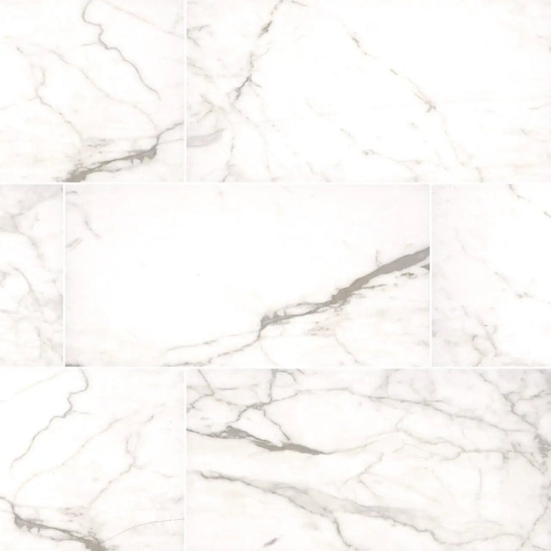 Essentials White Vena Matte Marble Look Ceramic Tiles 12x24 close up