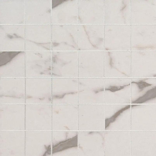 Essentials White Vena Matte Marble Look Ceramic Mosaics 2x2