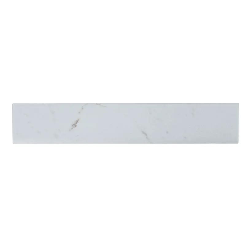Essentials White Vena Matte Bullnose Marble Look Ceramic Moldings 3x18 close up