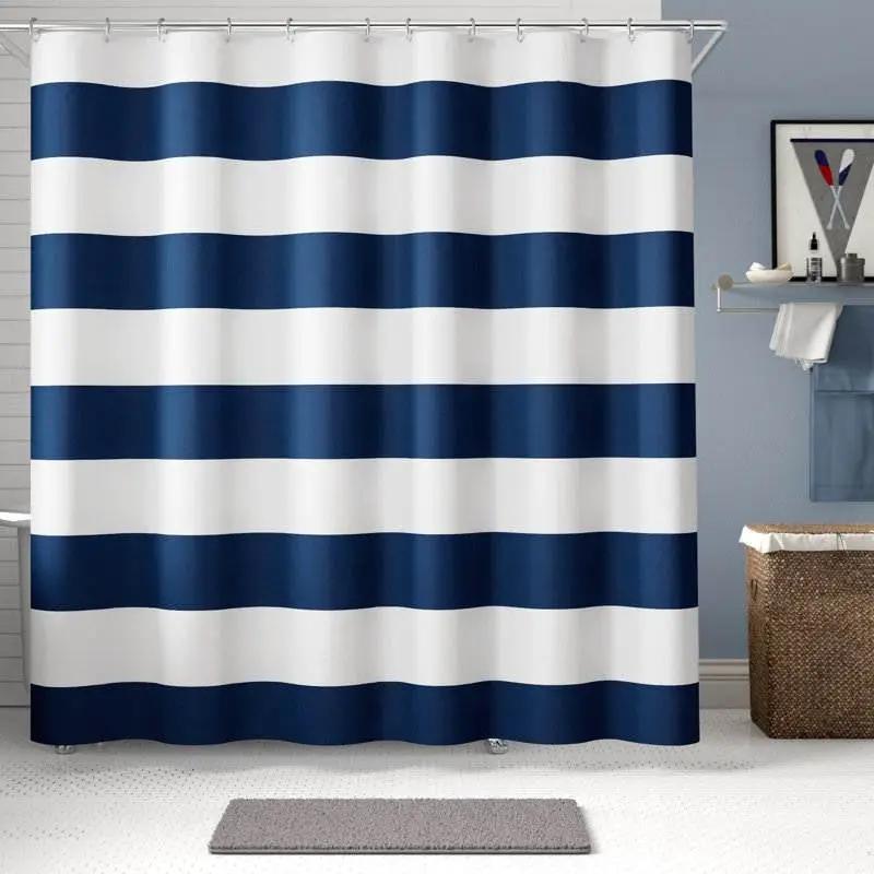 72 x 70 inch Polyester Navy Blue White Nautical Ocean Striped Shower Curtain by HomePacific