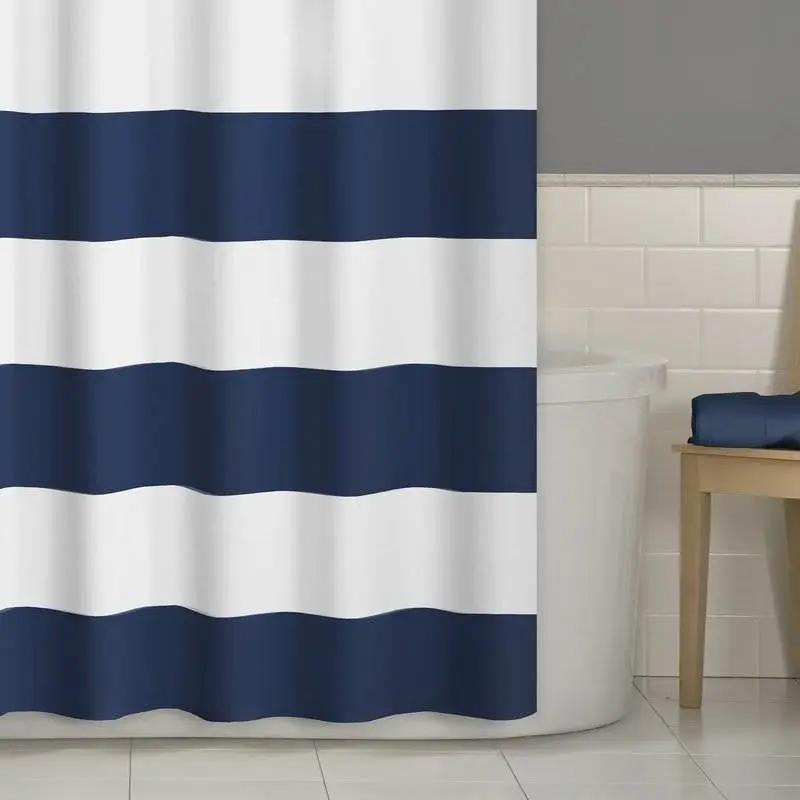 72 x 70 inch Polyester Navy Blue White Nautical Ocean Striped Shower Curtain by HomePacific