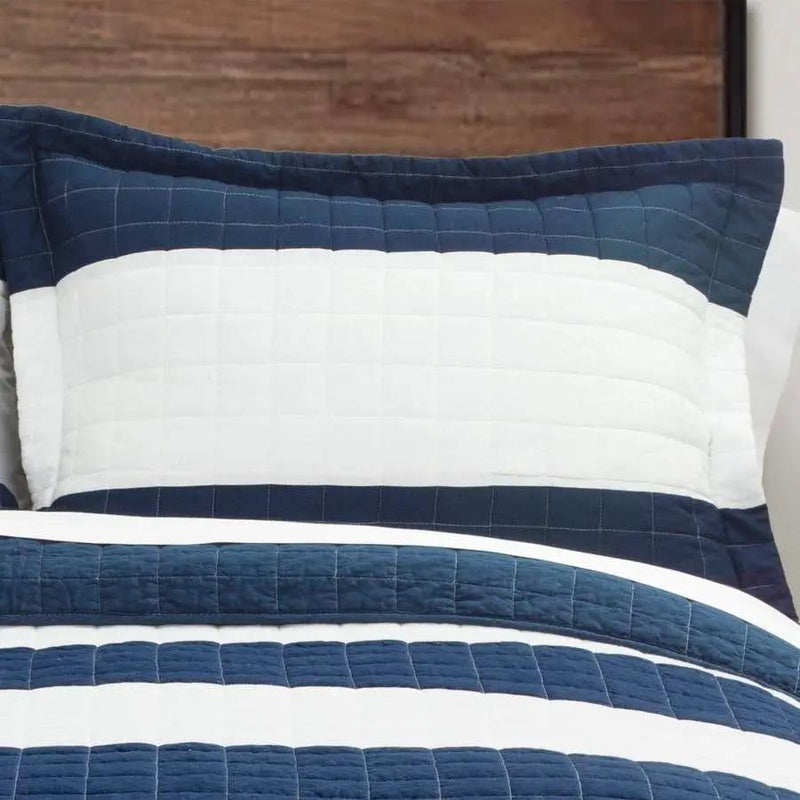 Twin Navy White Stripe 2 Piece Cotton Lightweight Quilt Set by HomePacific