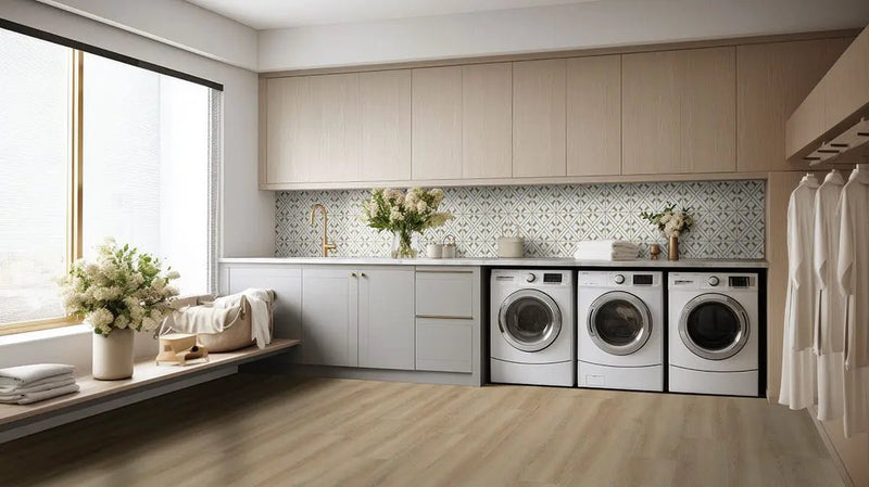 Zaria Elora Matte Porcelain Tiles 8x8 in a finished room