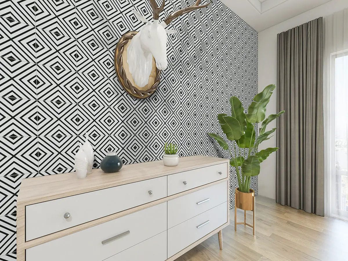 Zaria Modena Matte Porcelain Tiles 8x8 in a finished room