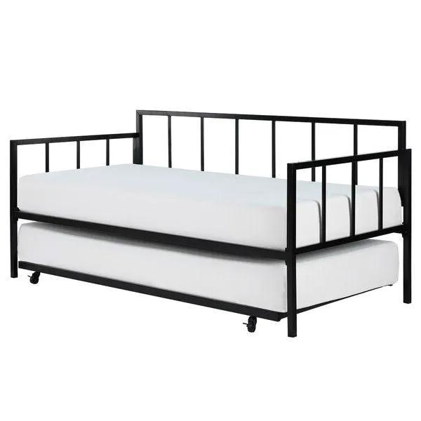 Twin size Heavy Duty Metal Daybed with Roll-Out Trundle Bed by HomePacific