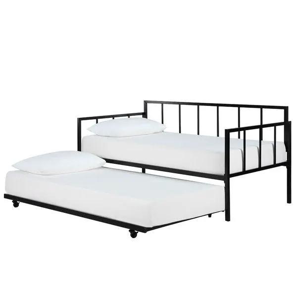 Twin size Heavy Duty Metal Daybed with Roll-Out Trundle Bed by HomePacific