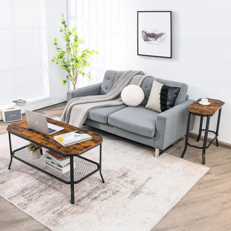 Narrow End Table with Rustic Wood Grain and Stable Steel Frame by DirectDeals