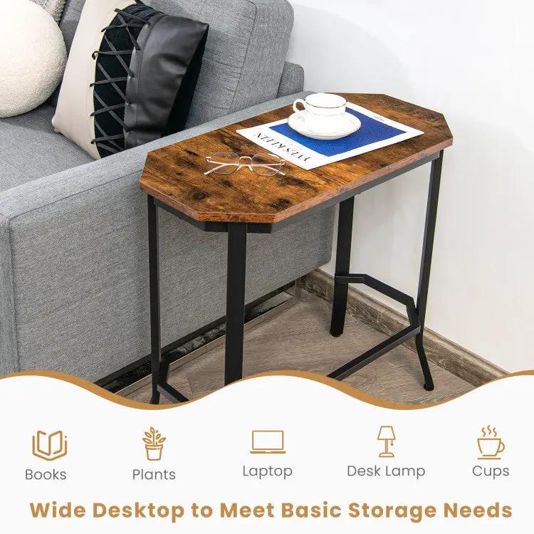Narrow End Table with Rustic Wood Grain and Stable Steel Frame by DirectDeals