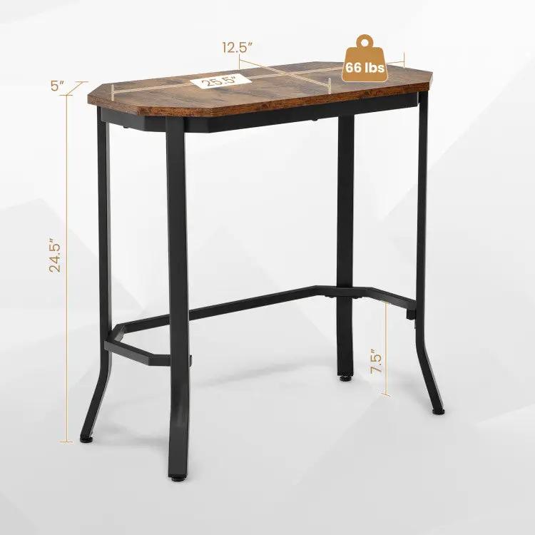 Narrow End Table with Rustic Wood Grain and Stable Steel Frame by DirectDeals